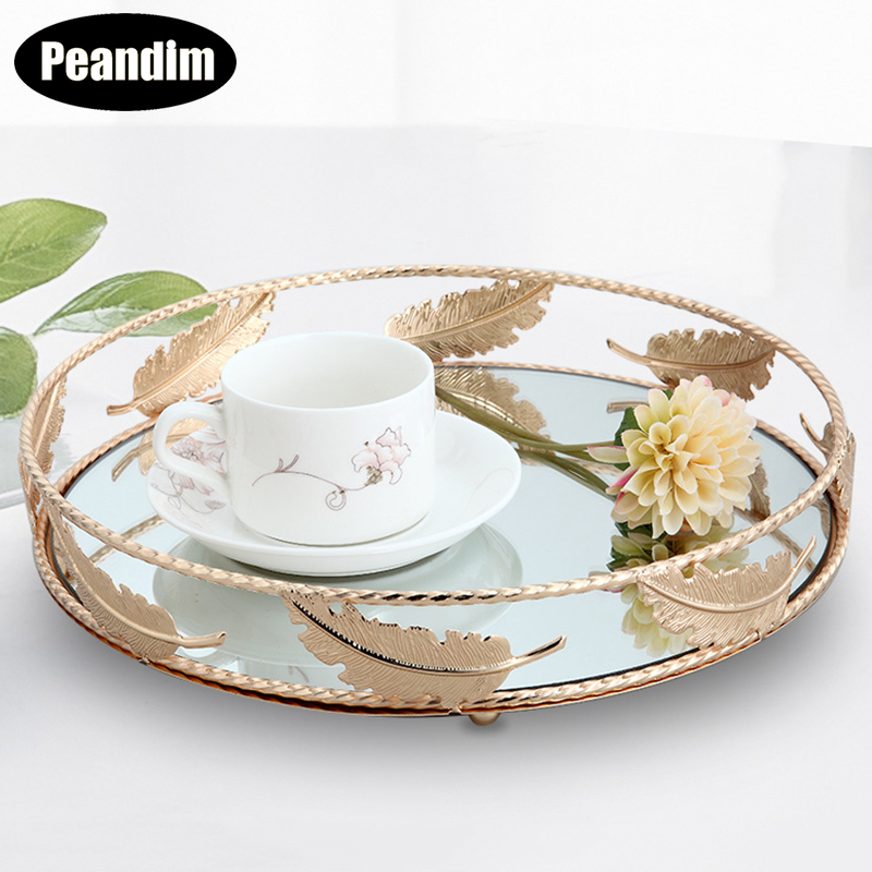 Travertine Tray Oval - PEANDIM Minimalistischen Runde Spiegel Tablett Desktop
