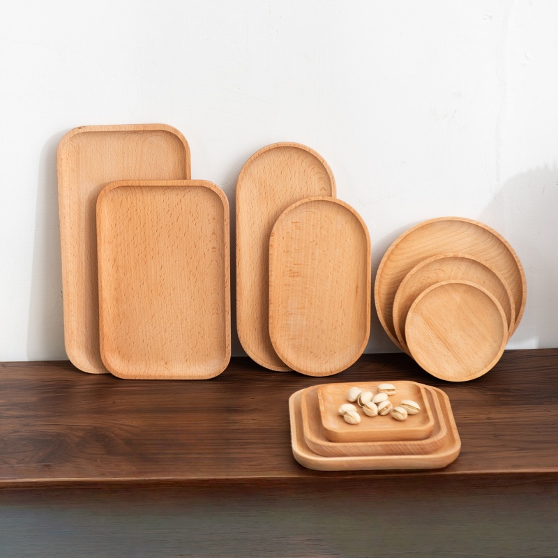 Travertine Tray Oval - Frühstückstablett aus Massivem Buchenholz, Rund, Quadratisch,