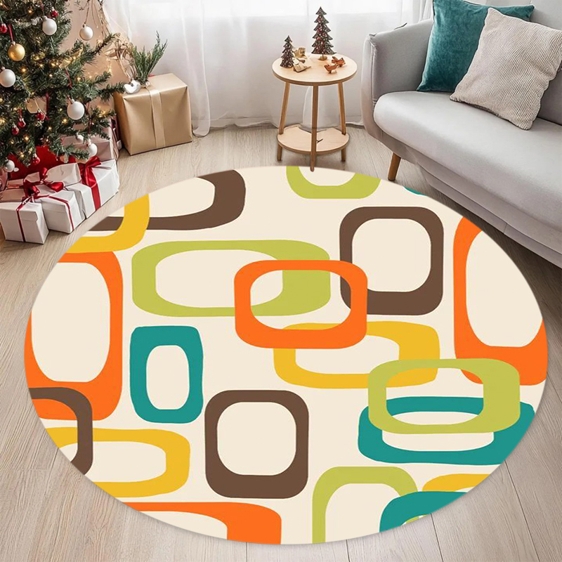 Printed Rug Abstract - Mid-Century Modern Geometrischer Runder Teppich Retro