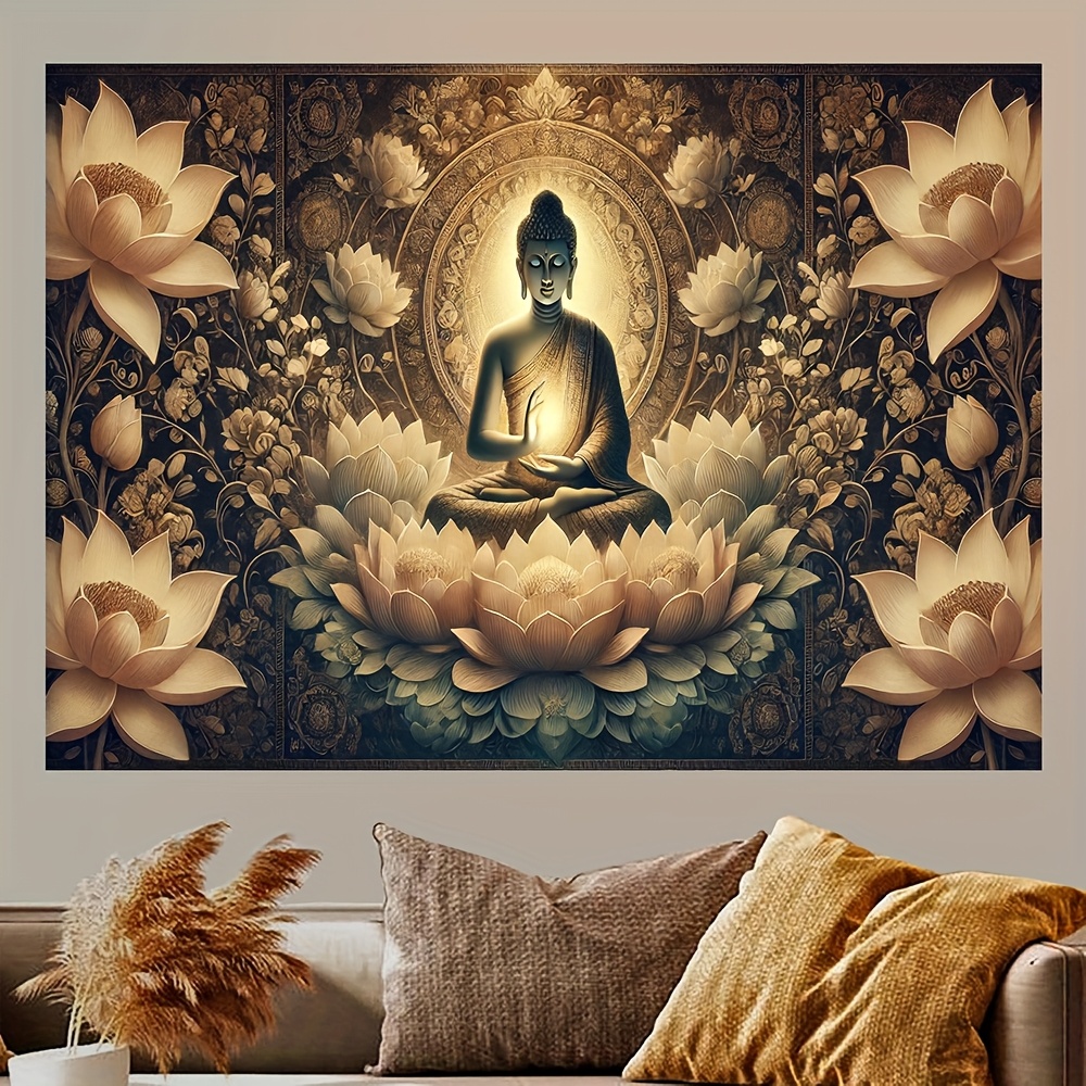 Interior Design Zen - Buddha-Lotusblumen-Wandteppich, Zen-Kunst-Dekoration für Wohnzimmer, Meditationsraum, spirituelles