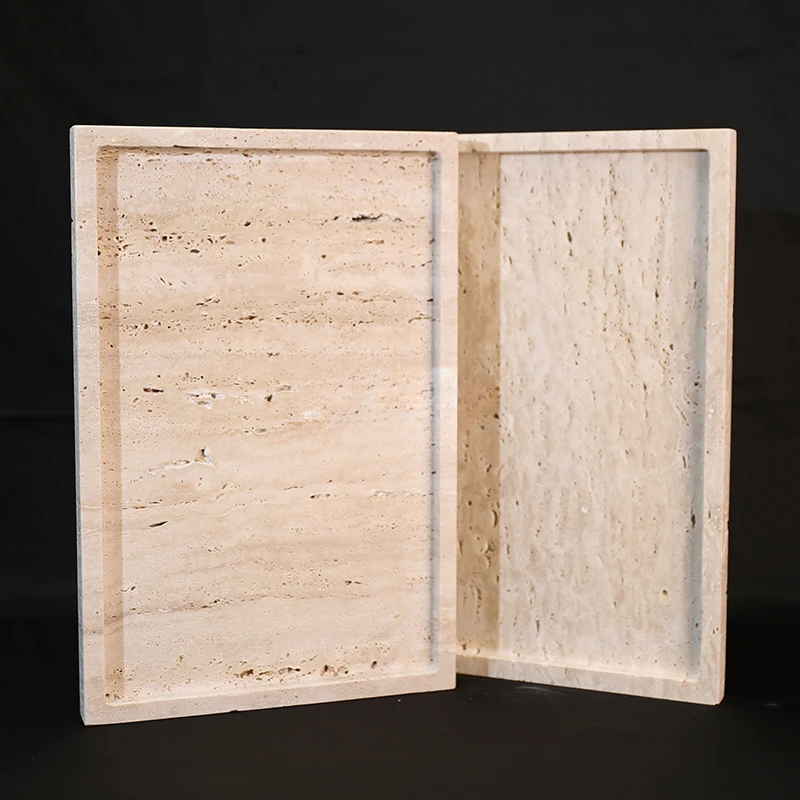 Travertine Tray Oval - 30x20x1,8cm Natur Marmor Beige Travertin Stein