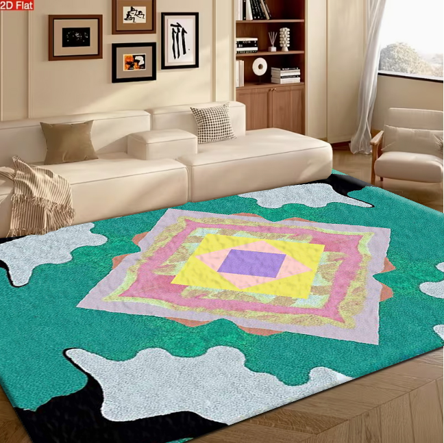 Printed Rug Abstract - Heller, mehrschichtiger Diamant-Symmetrischer Geometrischer Medaillon-Teppichboden, Abstrakter