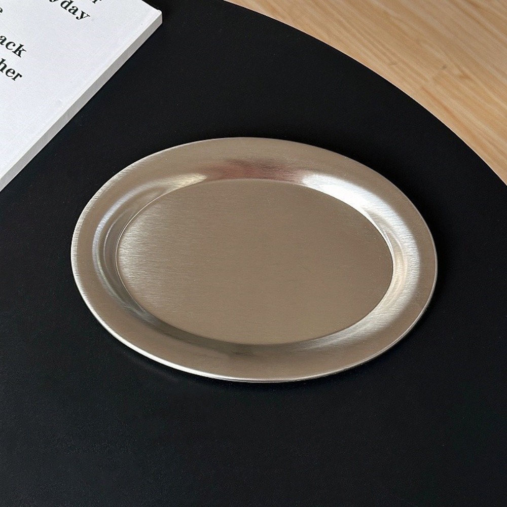 Travertine Tray Oval - Neue Edelstahl-Kuchenplatte Oval Silberne Dessertplatte in