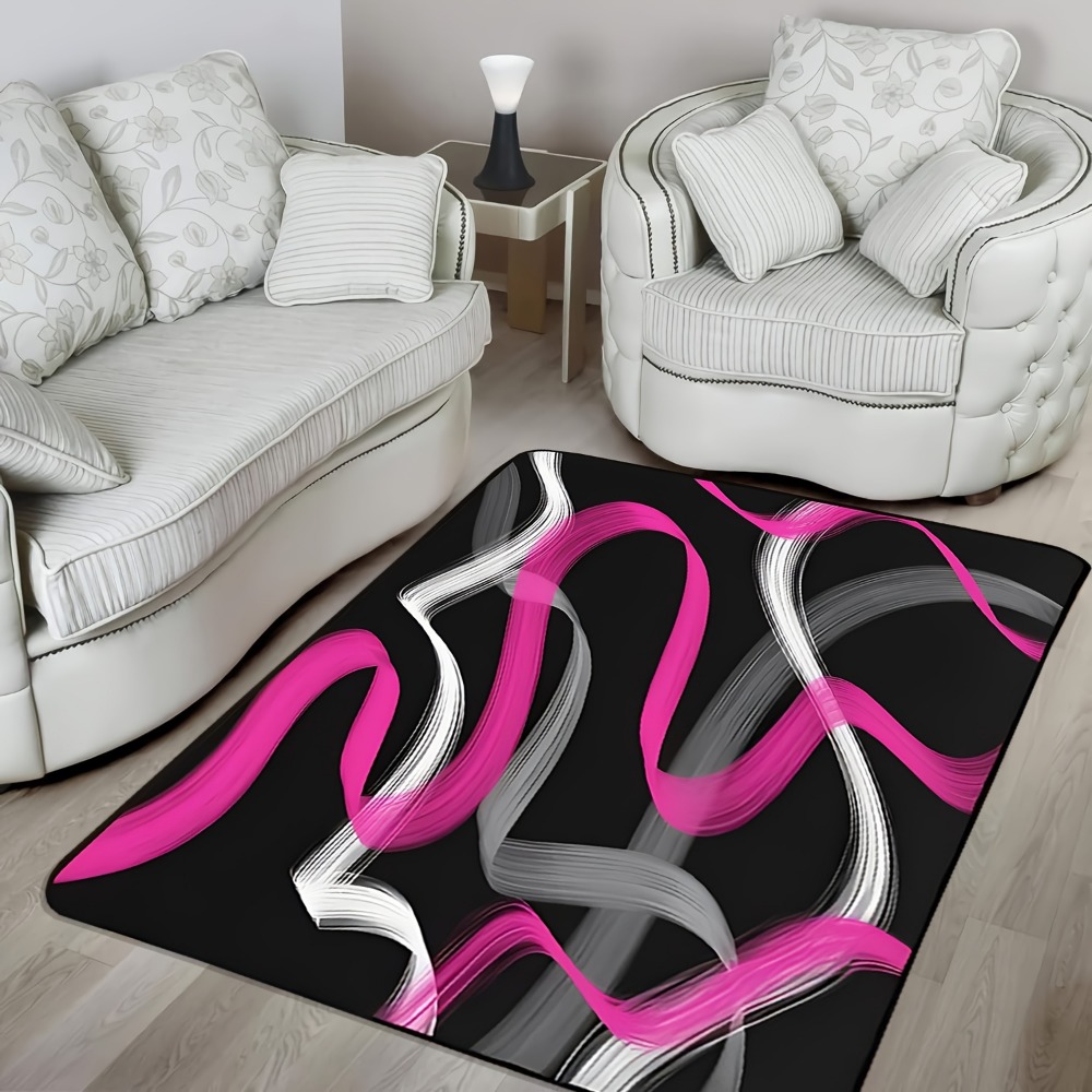 Printed Rug Abstract - Geometrisch gestreifter Teppich in Pink und
