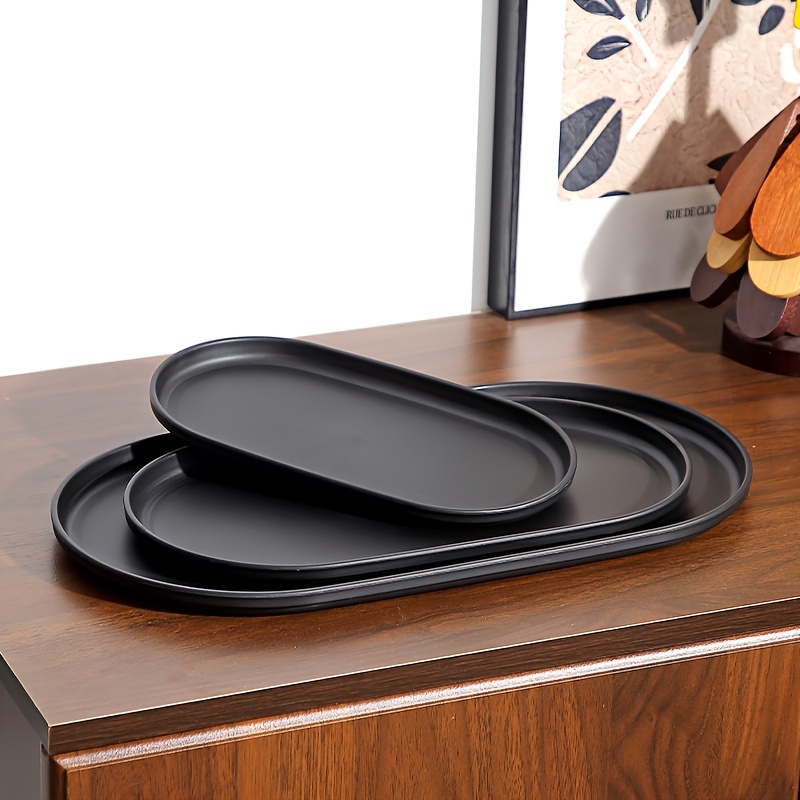 Travertine Tray Oval - 3-teiliges Set Dreifach Verschiedene Größen Mattschwarzes