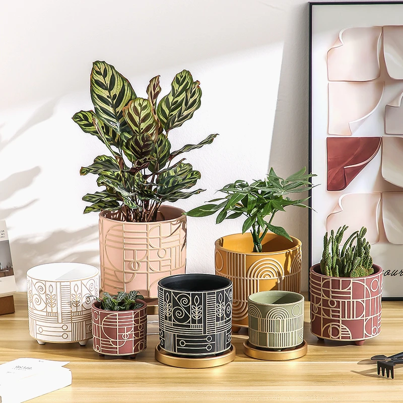 Interior Design Gold - Einfacher zylindrischer Keramik-Blumentopf für Sukkulenten, Topf,