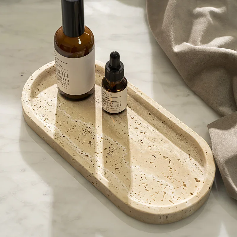 Travertine Tray Oval - Ovales Tablett aus Travertinstein für Badezimmer,