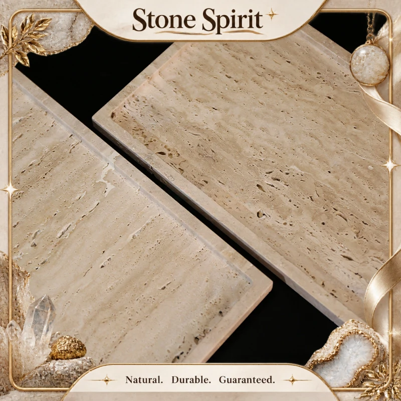 Travertine Tray Oval - 【Natürlich】30x20x1,8cm Naturmarmor Beige Travertin Stein Quadratisches