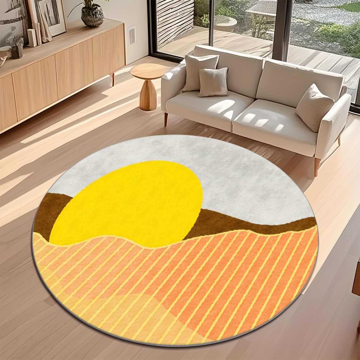 Mid-Century Modern Runder Tepp – Printed Rug Abstract Bewertung und Preis
