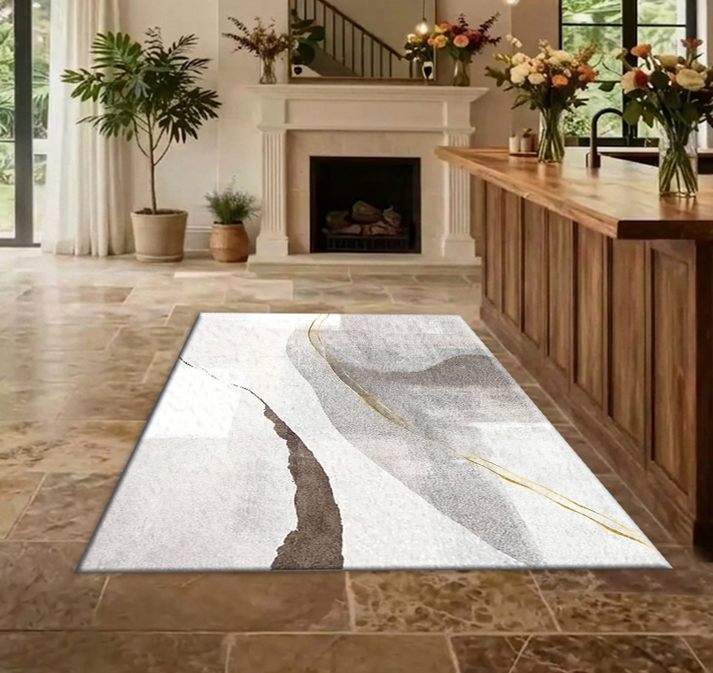 Neutralgrauer Beige-Gold-Linie – Printed Rug Abstract Bewertung und Preis